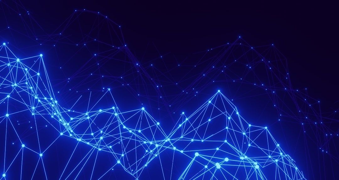 Glowing blue network of connected nodes on a dark background
